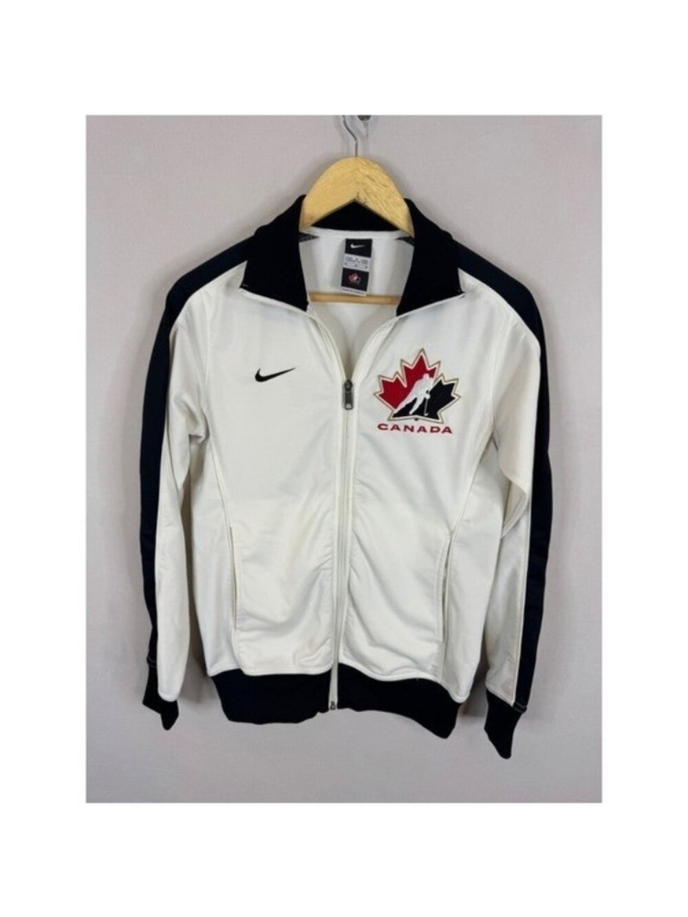 Nike Hockey Canada Track Jacket Women Medium White Black Full Zip Embroidered